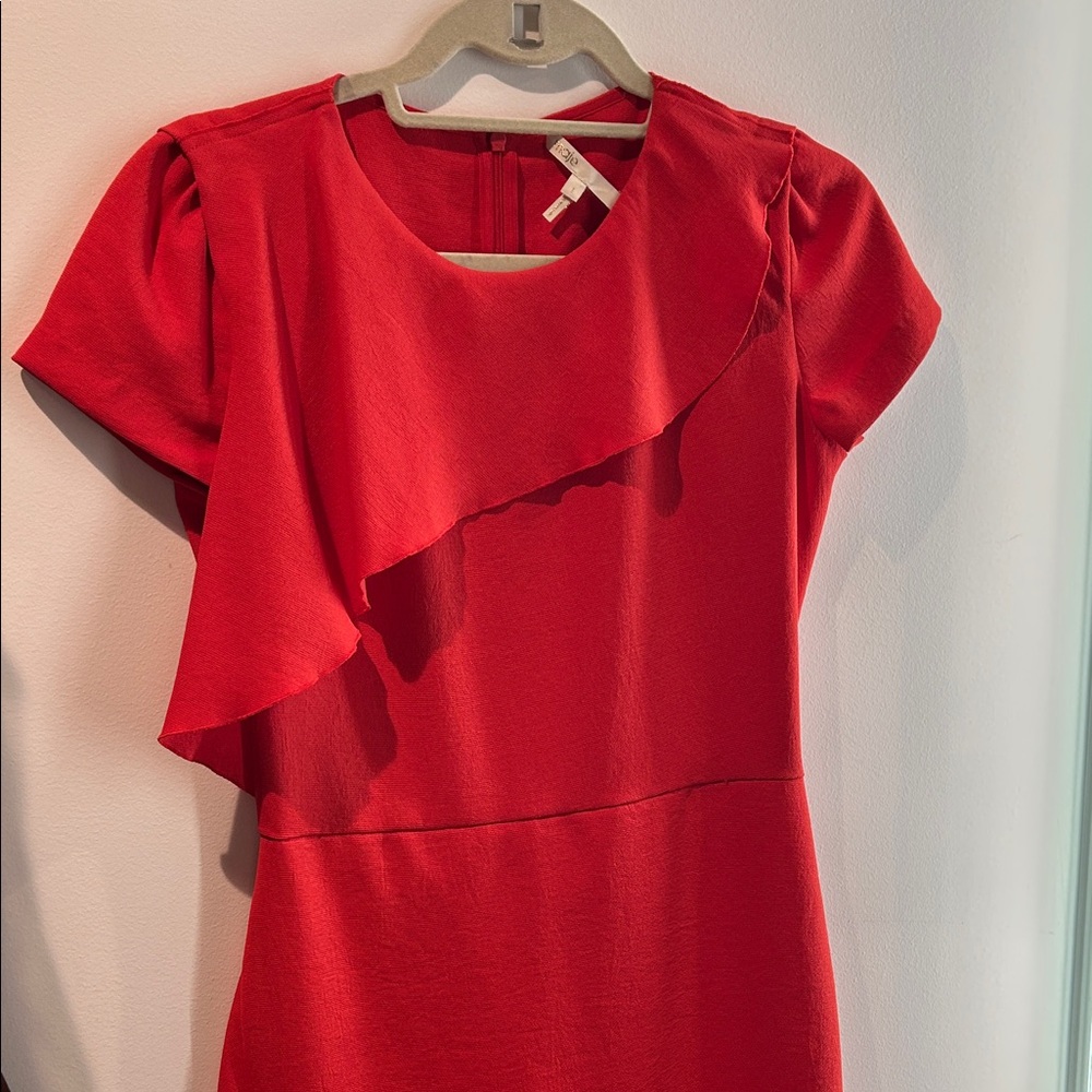 Maje Red Ruffle-Accent Midi Dress